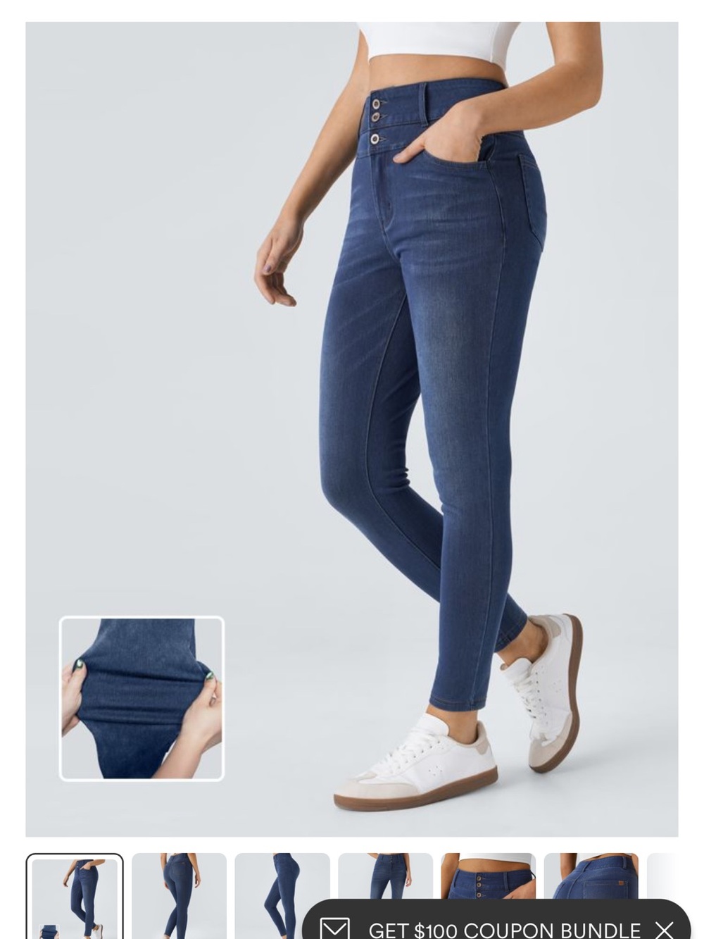 High-Rise Dark Blue Stretch Skinny Jeans for Women Halara